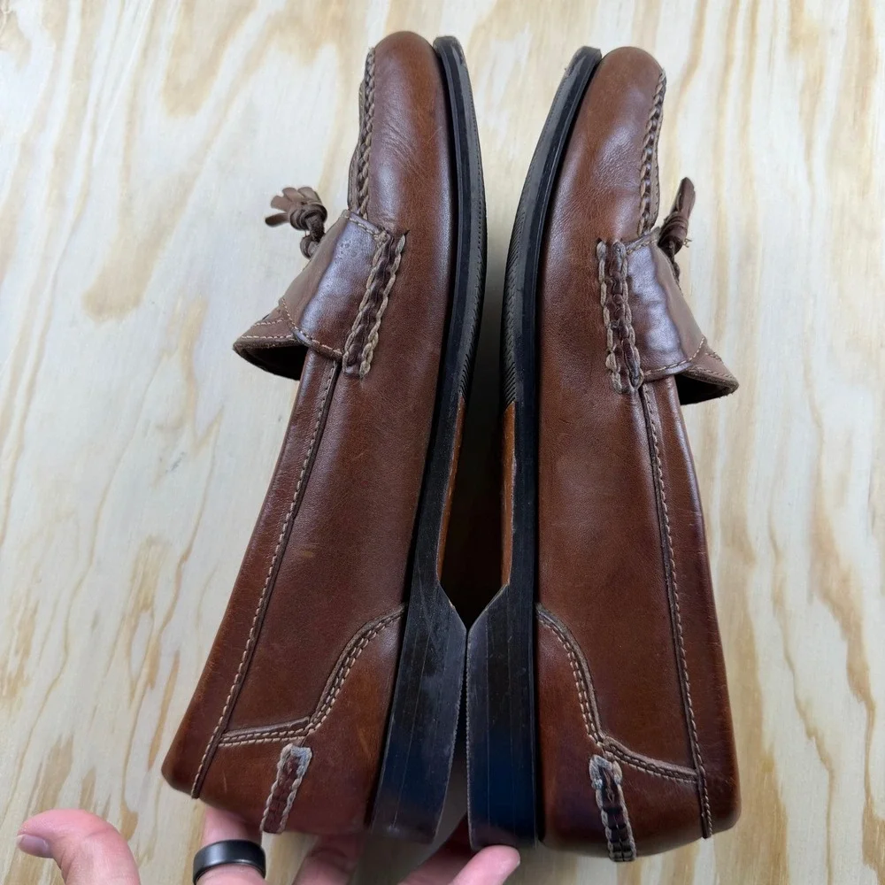 Johnston & Murphy Passport Mens Brown Leather Woven Tassel Loafers 8.5 D 20-6180
